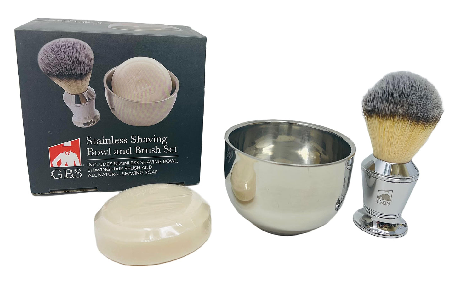 G.B.S Stainless Shaving Soap Bowl, Synthetic Stainless Brush, Luxurious Classy Modern Finish, 3 Pieces Beauty & Personal Care G.B.S