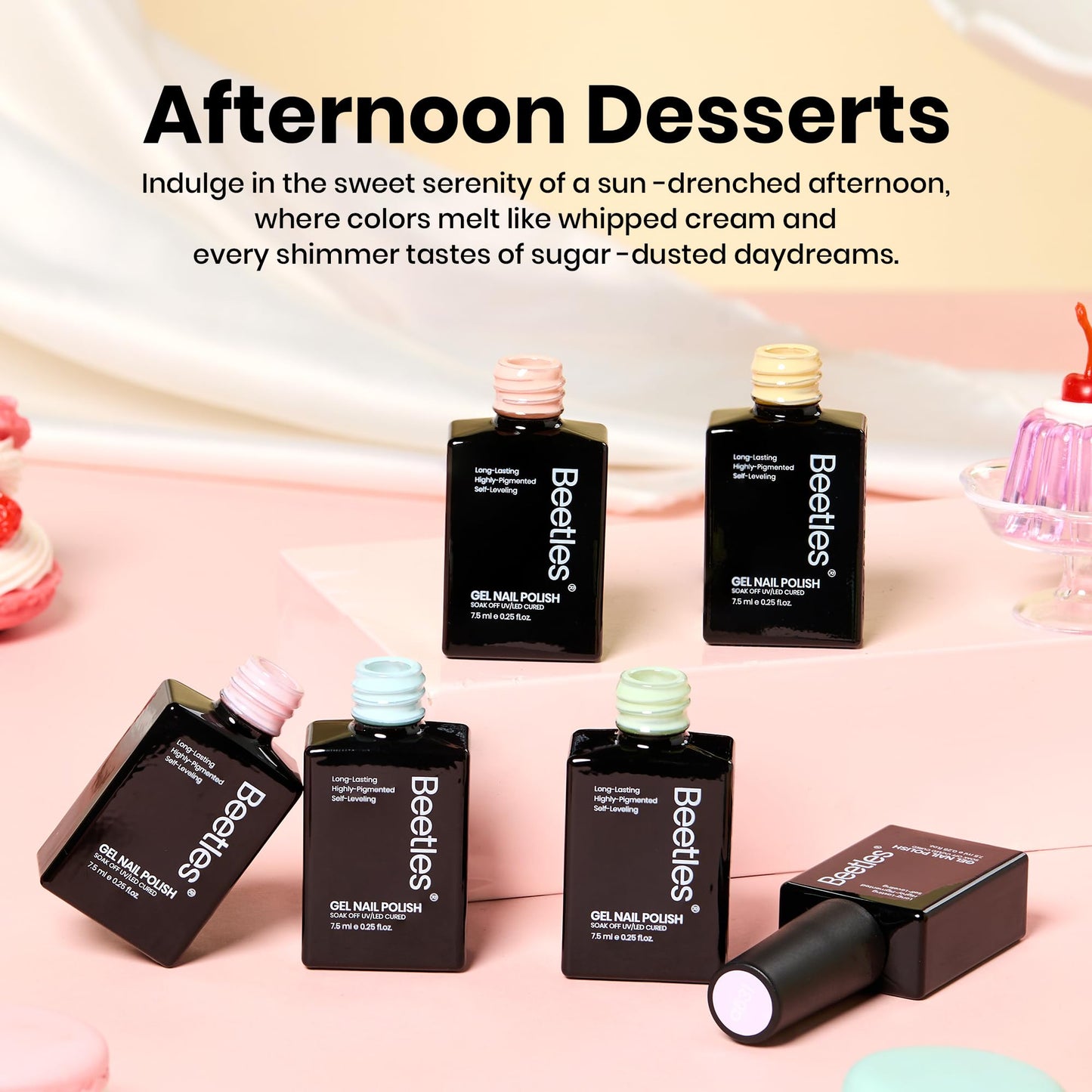 Beetles Pastel Gel Polish Set - Afternoon Desserts Collection, 6 Colors Pastel Gel Polish Purple Yellow Blue Pink Colors UV LED Lamp Salon DIY at Home Beauty and Personal Care beetles Gel Polish