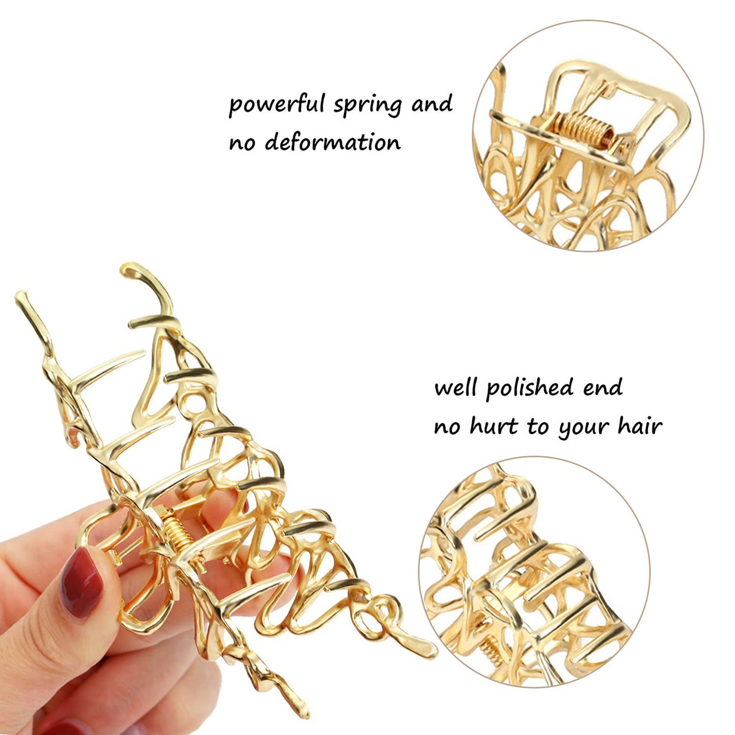Mehayi 3 PCS Large Gold Metal Hair Claw Clips for Women Girls, Cute Alloy Big Hair Clamps Strong Hold for Thick Thin Hair, Fashion Hair Accessories Beauty & Personal Care Mehayi
