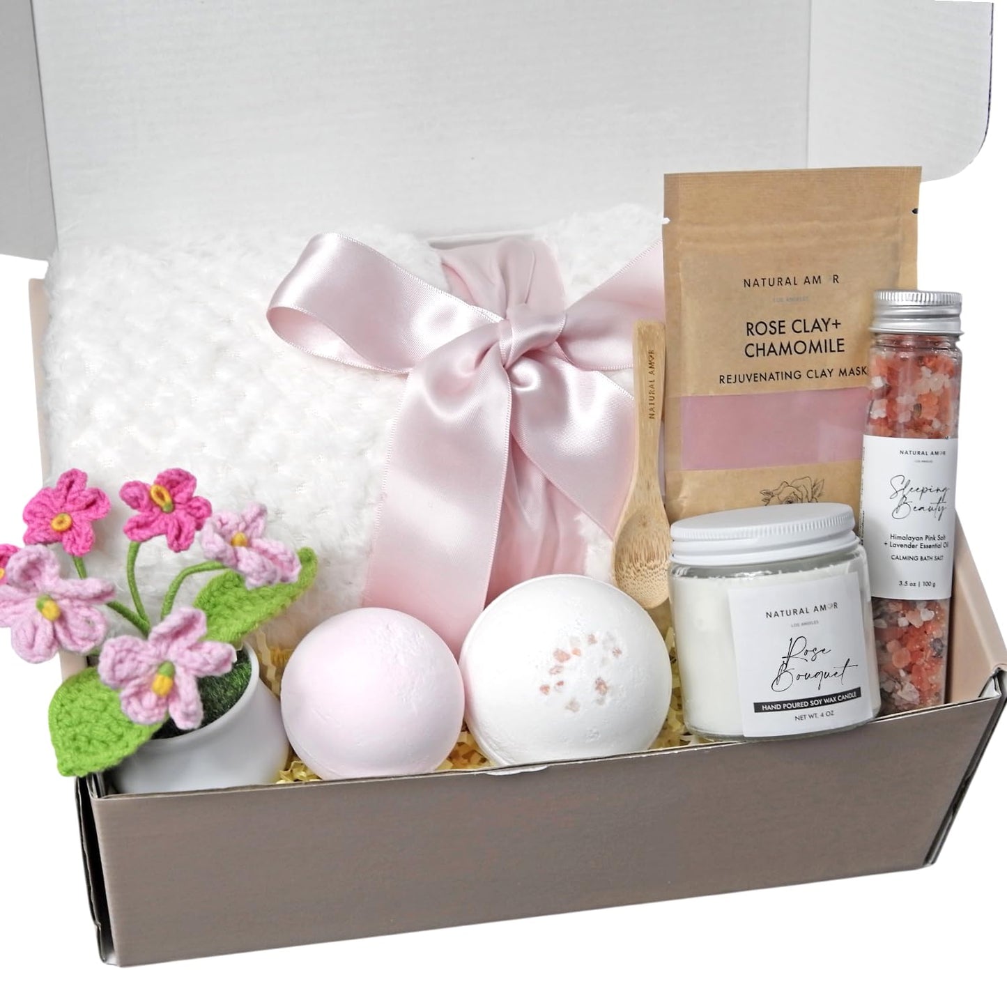 Spa Gift Basket for Women, Self Care Gift Set with Blanket, Bath Bombs, Candle - Relaxation Gift Box for Mom, Birthday, Mother's Day Beauty and Personal Care NATURAL AMOR LOS ANGELES