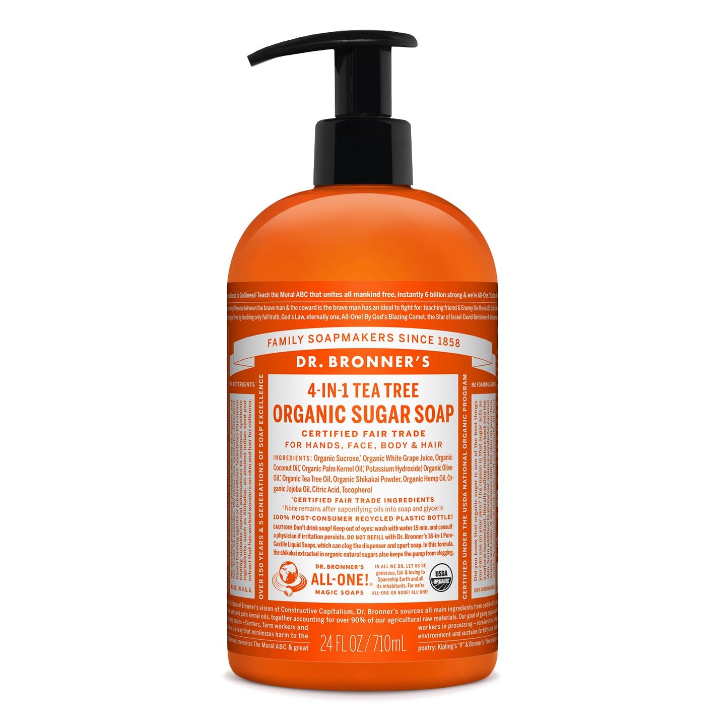 Dr. Bronner's - Organic Sugar Soap (Tea Tree, 24 Ounce) - Made with Organic Oils, Sugar and Shikakai Powder, 4-in-1 Uses: Hands, Body, Face and Hair Beauty & Personal Care Dr. Bronner's