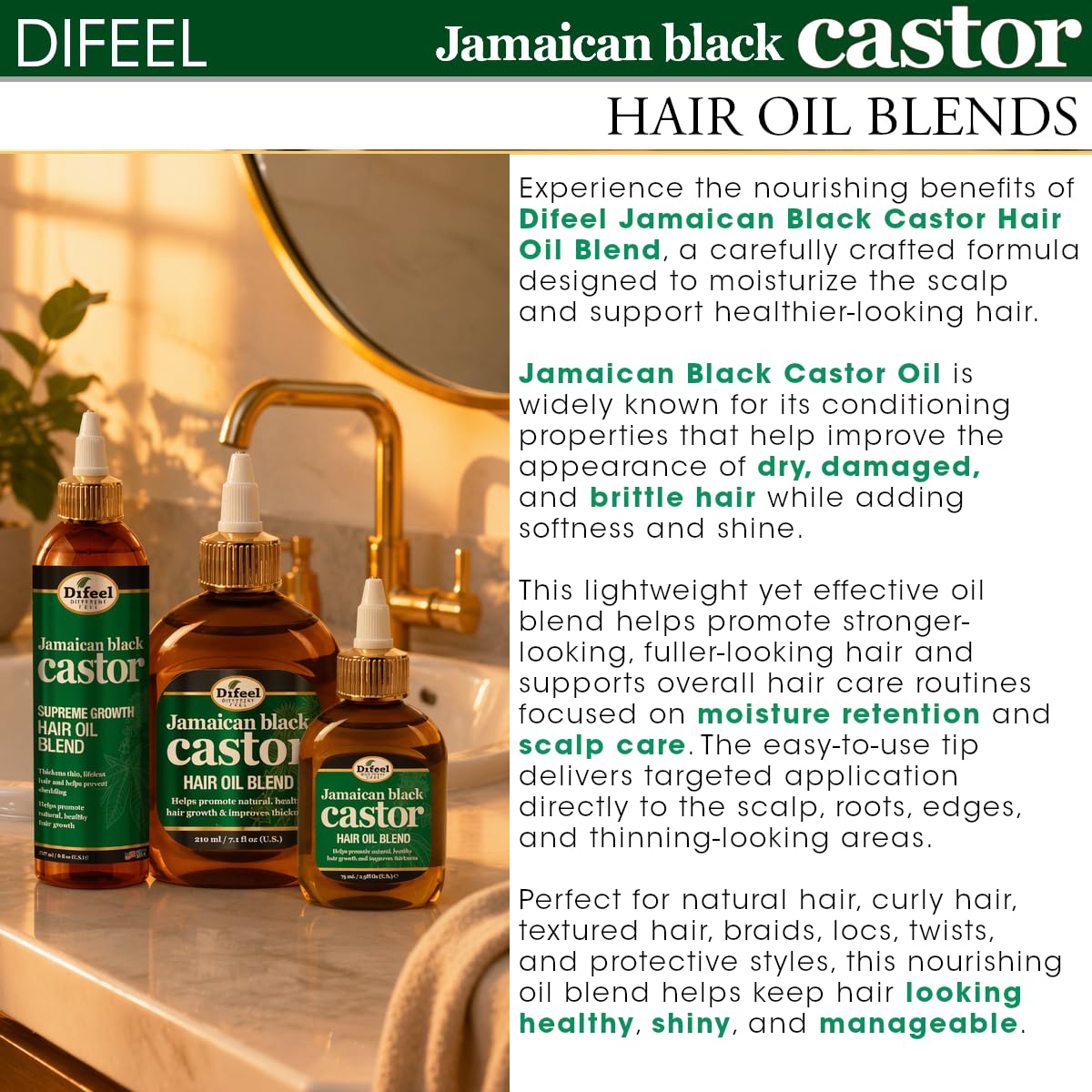 Difeel Jamaican Black Castor Hair Oil Blend 2.5 oz.