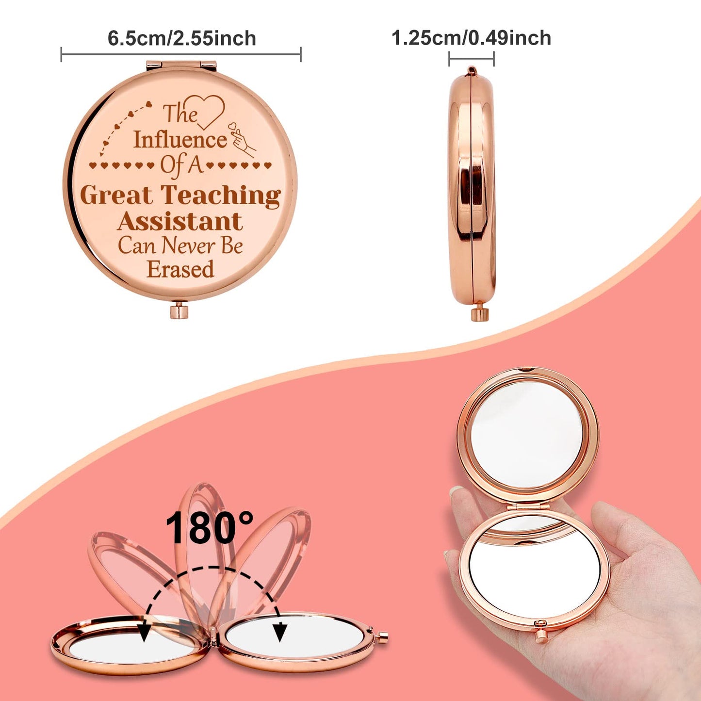 Teaching Assistant Gift for Women Appreciation Compact Makeup Mirror Teacher's Aide Gifts for Coworker Graduation Teacher's Day End of Term Present Beauty & Personal Care Gevody