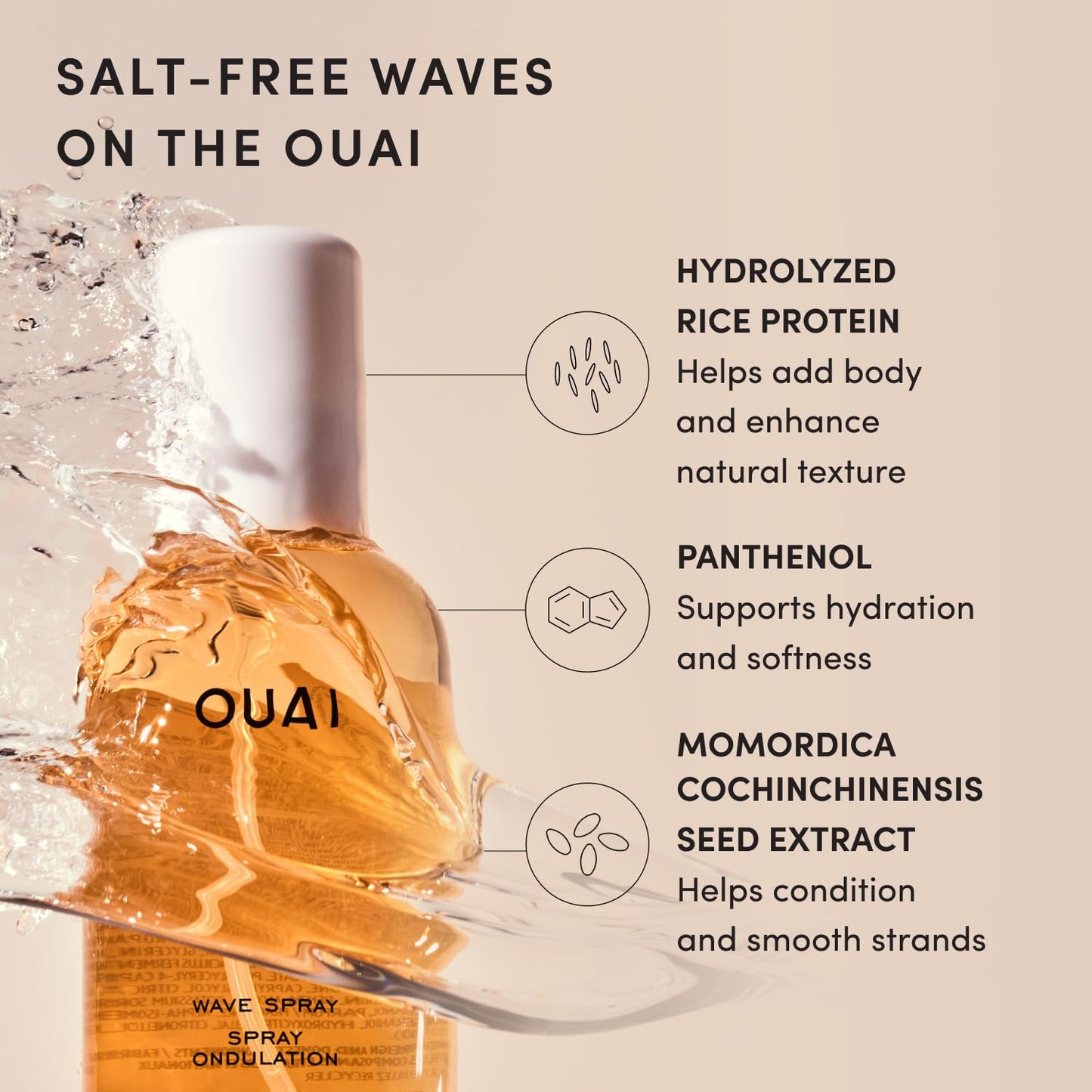 OUAI Wave Spray - Texture Spray for Hair with Coconut Oil & Rice Protein - Adds Texture, Volume & Shine for Beach Waves - Paraben Free, Safe for Color Beauty & Personal Care OUAI