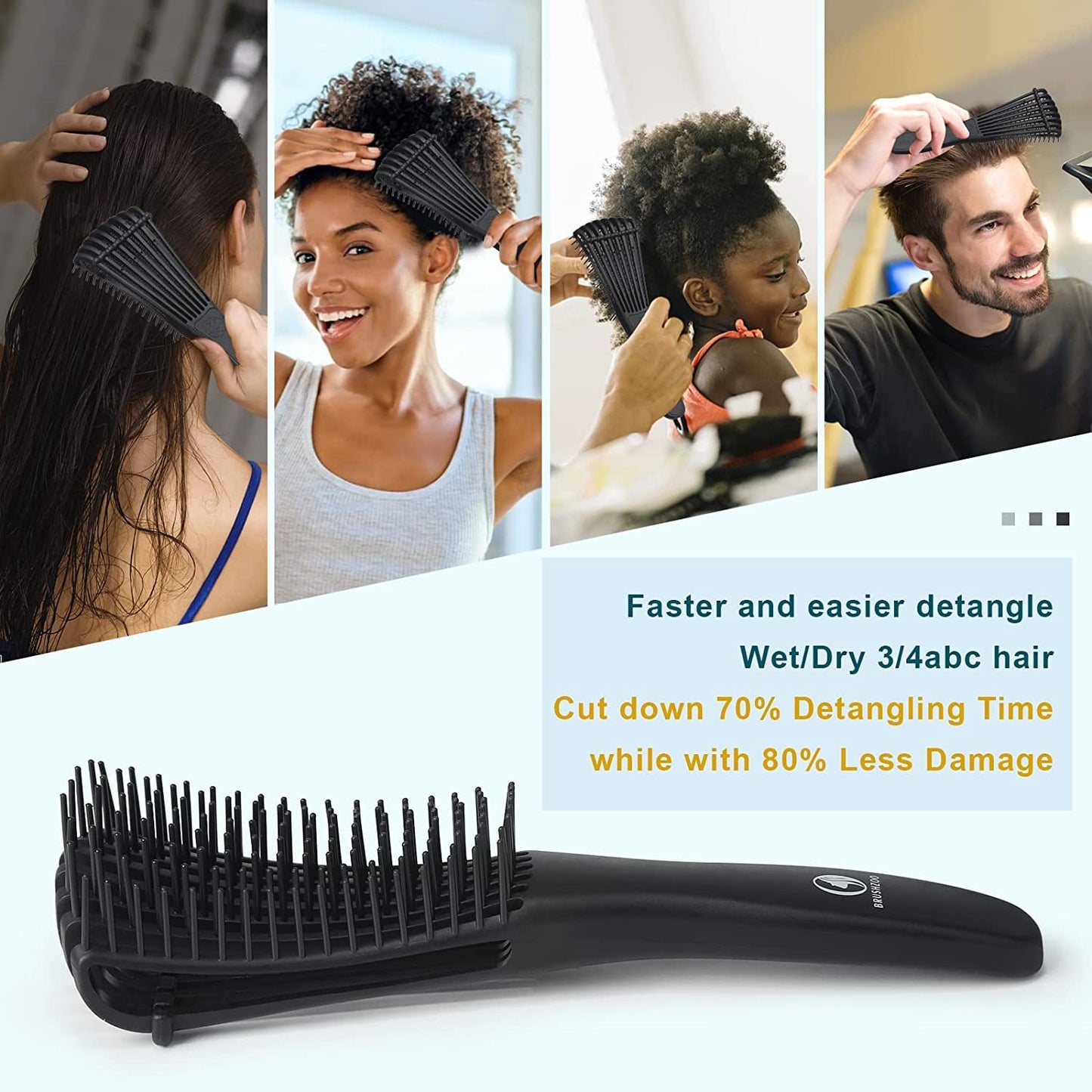 BRUSHZOO Hair Brush Set, Detangler Brush for Women Men Kid Detangling Styling Massaging, Curly Hair Brush for 3/4abc Wet Dry Hair (Black) Beauty & Personal Care O BRUSHZOO