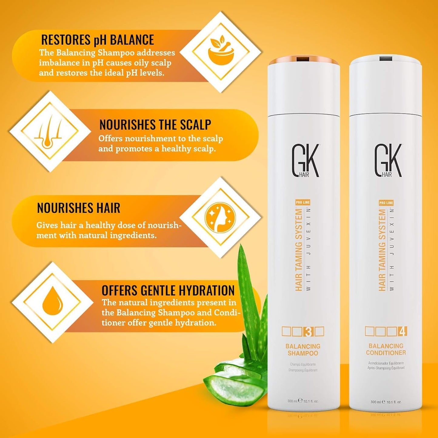 GK HAIR Global Keratin Balancing Shampoo & Conditioner Set (300ml) | Lavender Bombshell Masque (200g) | Hydrating Hair Care Set for Smoother Beauty & Personal Care GK HAIR