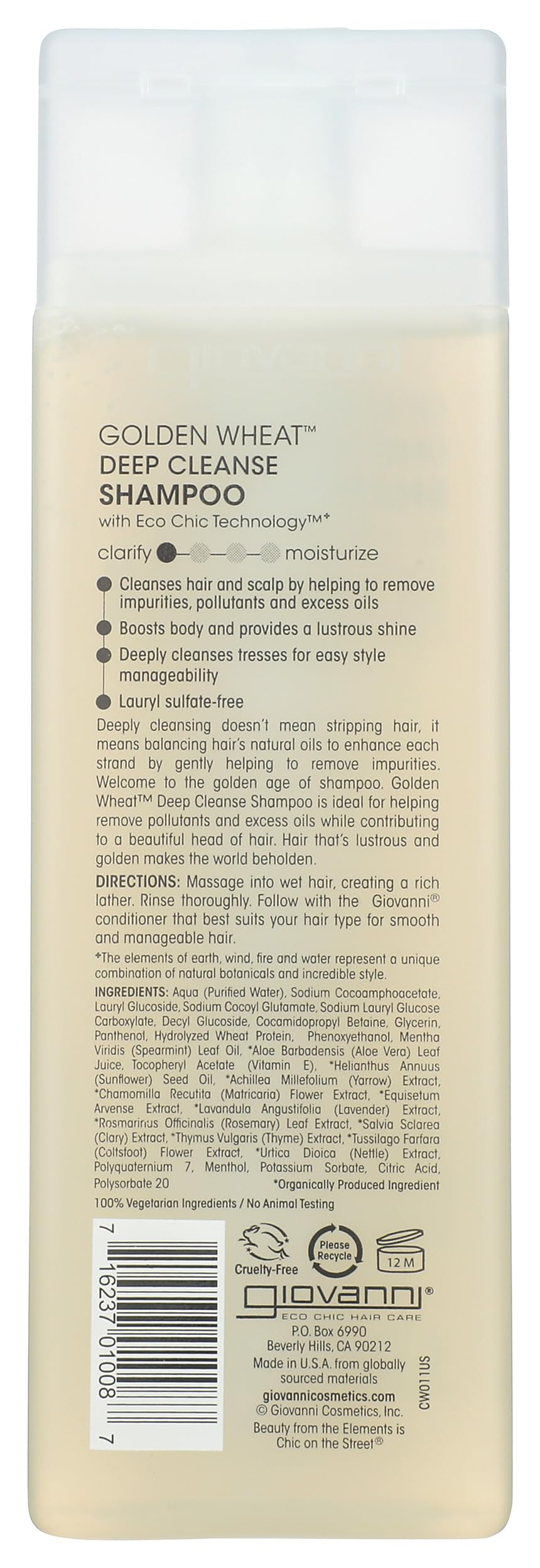GIOVANNI Eco Chic Golden Wheat Deep Cleanse Shampoo, 8.5 oz (3 Pack)