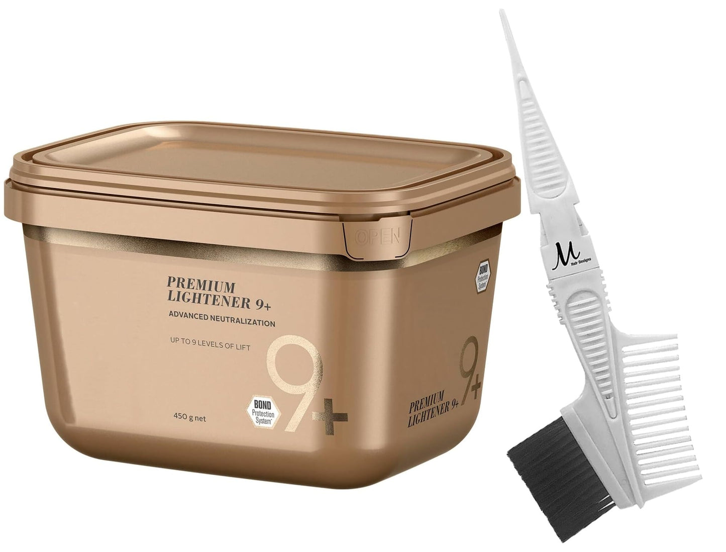 BlondeMe Lightener Powder 9+ Premium Bleach 450 grams and M Hair Designs Tint Brush Comb (Bundle), Off White Beauty & Personal Care M Hair Designs
