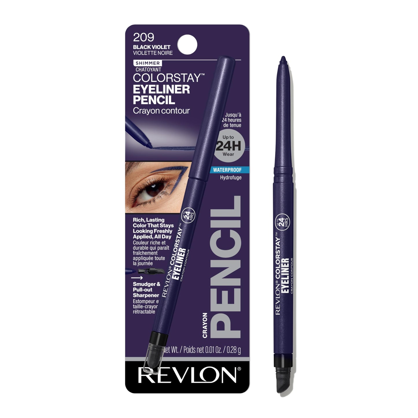 REVLON ColorStay Pencil Waterproof Eyeliner, Smudge-Proof, Eye Makeup with Built-In Sharpener, Stocking Stuffer for Women, 209 Black Violet, 0.01 oz Beauty & Personal Care REVLON