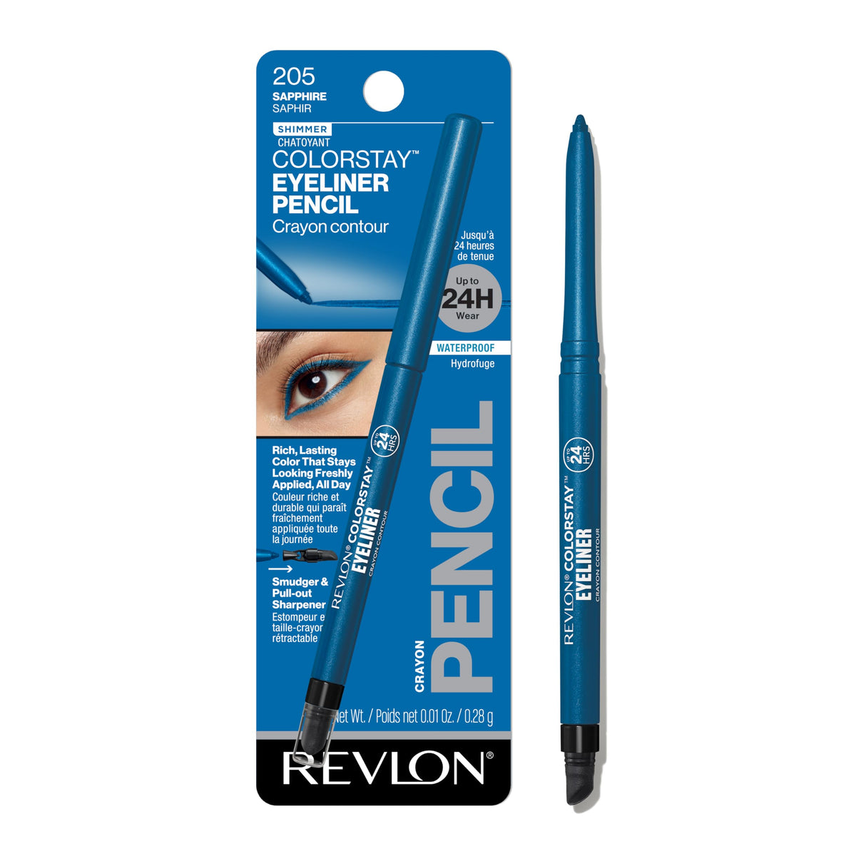 REVLON ColorStay Pencil Waterproof Eyeliner, Smudge-Proof, Eye Makeup with Built-In Sharpener, Packaging May Vary, 205 Sapphire, 0.01 oz Beauty & Personal Care REVLON