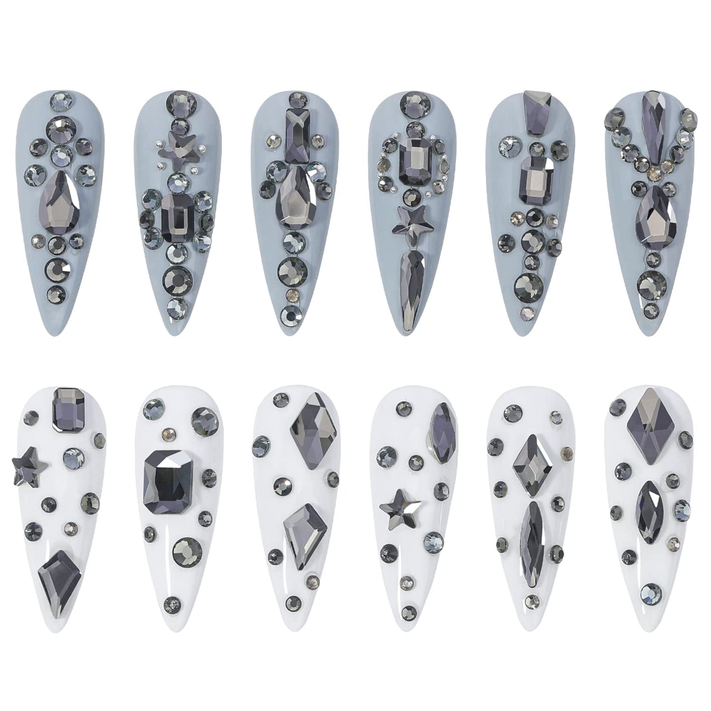 HNUIX Nail Rhinestones - 3D Multi Shape Size Crystal, Transparent Gray Nail Gems, Flat Back, with Kit, for Nail Art, DIY Decorations Beauty and Personal Care HNUIX