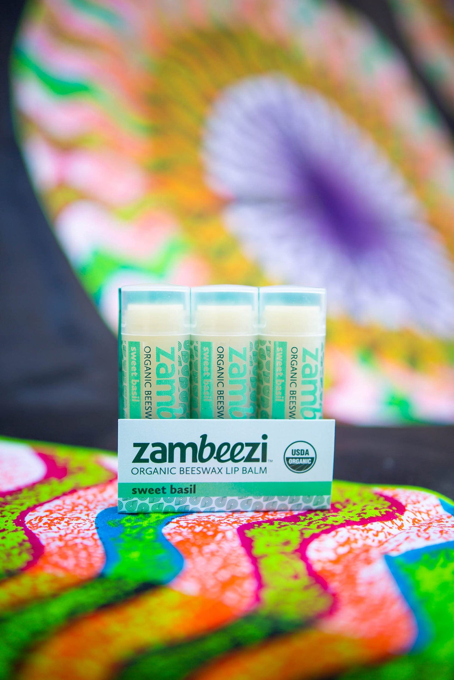 ZAMBEEZI Organic, Fair Trade Beeswax Lip Balm - Sweet Basil 3 Pack - Ethically Sourced Beauty and Personal Care Zambeezi