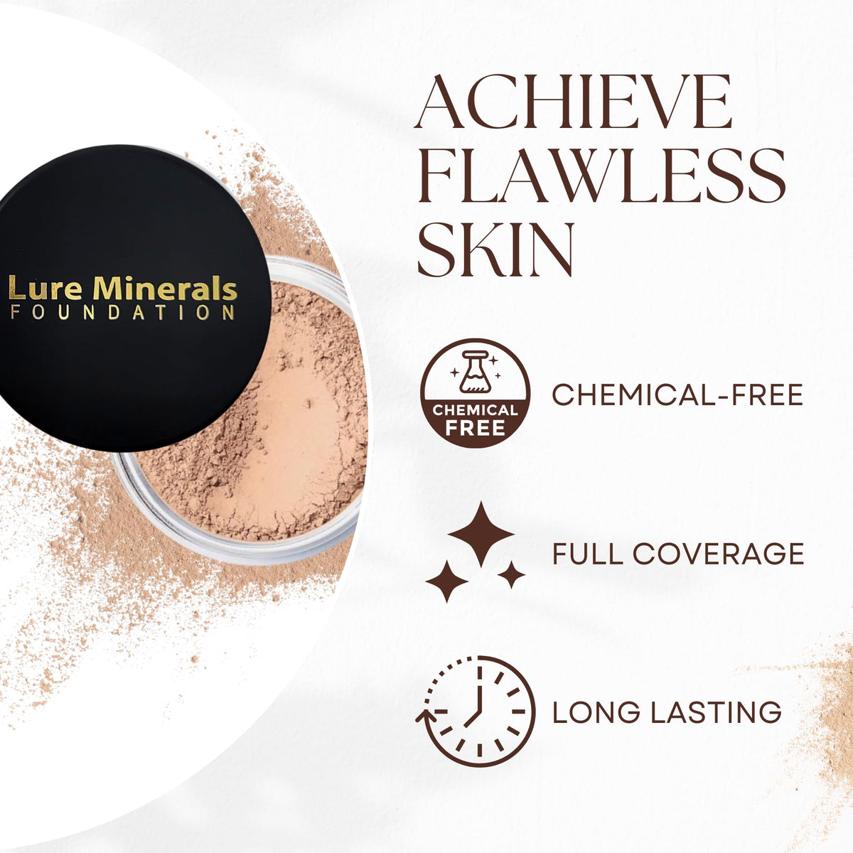 Lure Minerals Foundation Loose Powder 8g Sifter Jar- Choose Color,free of Harmful Ingredients (Compare to Leading Mineral Foundation) (Fairly Medium