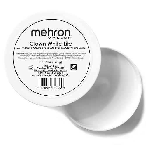 Mehron Makeup Clown White Lite | Professional Face Paint & Body Paint | White Cream Clown Makeup, Stage, Film, Cosplay, Mime, & Halloween 7 oz (198 g) Beauty & Personal Care Mehron