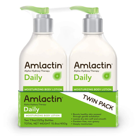 AmLactin Daily Moisturizing Lotion for Dry Skin, 7.9 oz Pump Bottles (Twin Pack), 2-in-1 Moisturizer Body Lotion with 12% Lactic Acid Beauty & Personal Care AmLactin