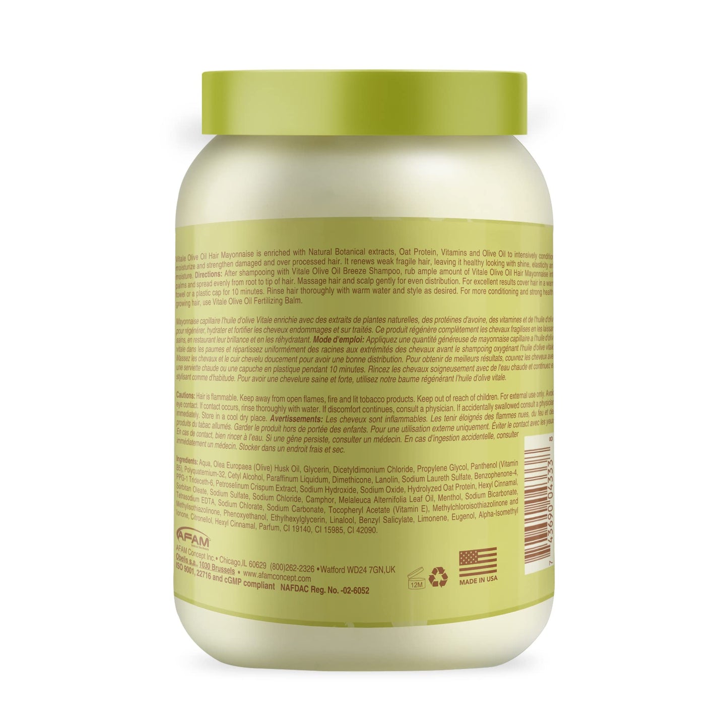 Vitale Olive Oil Hair Mayonnaise 30oz with Oat & Egg Protein and Vitamins - Good on Color & Thermal Treated Hair - for Dry & Damaged Scalp Men, Women Beauty & Personal Care VITALE