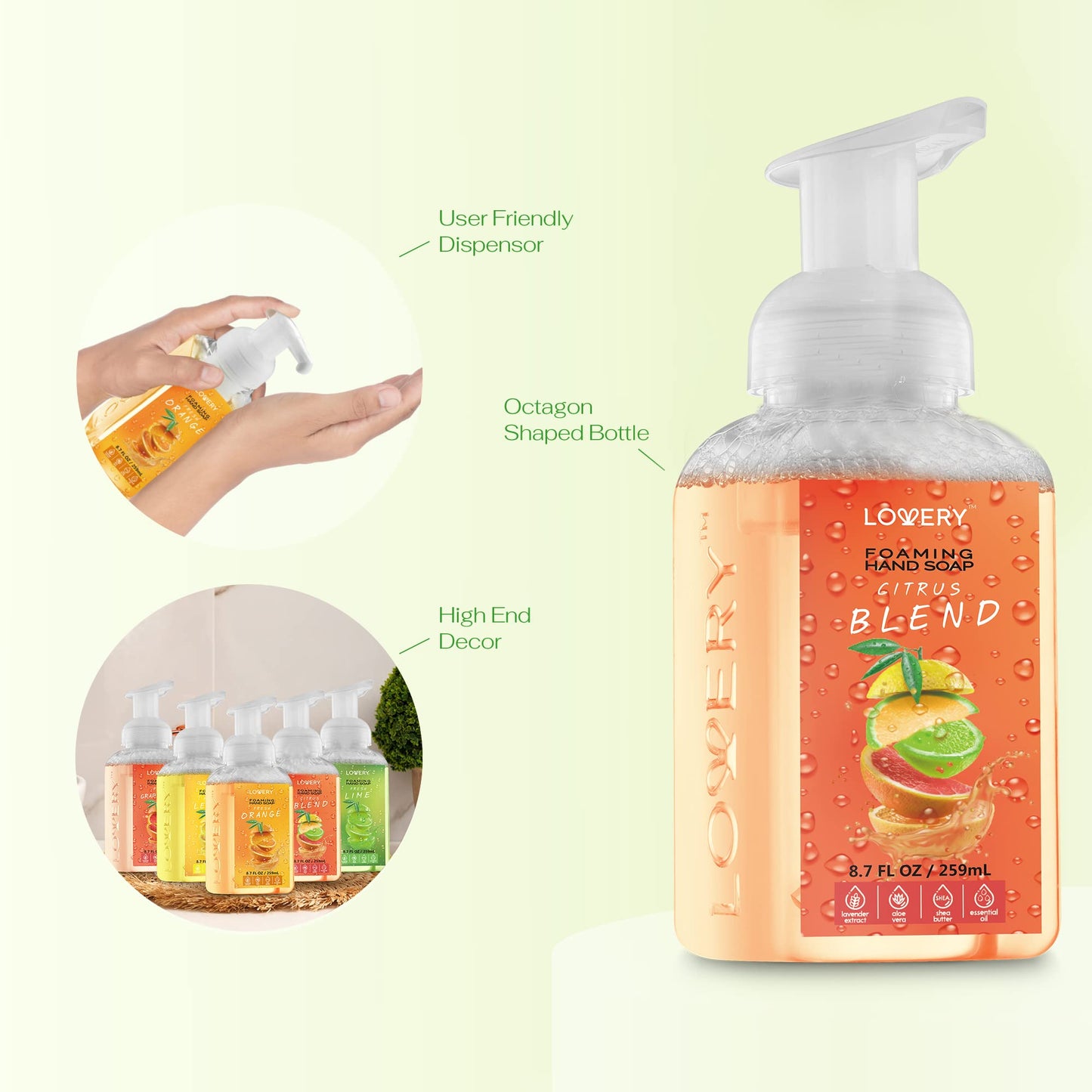 Foaming Hand Soap Pump - 5-PK - Moisturizing Hand Soap Foam with Aloe Vera & Essential Oils - Alcohol-Free Hand Wash in Citrus Blend, Lemon, Orange Beauty & Personal Care LOVERY