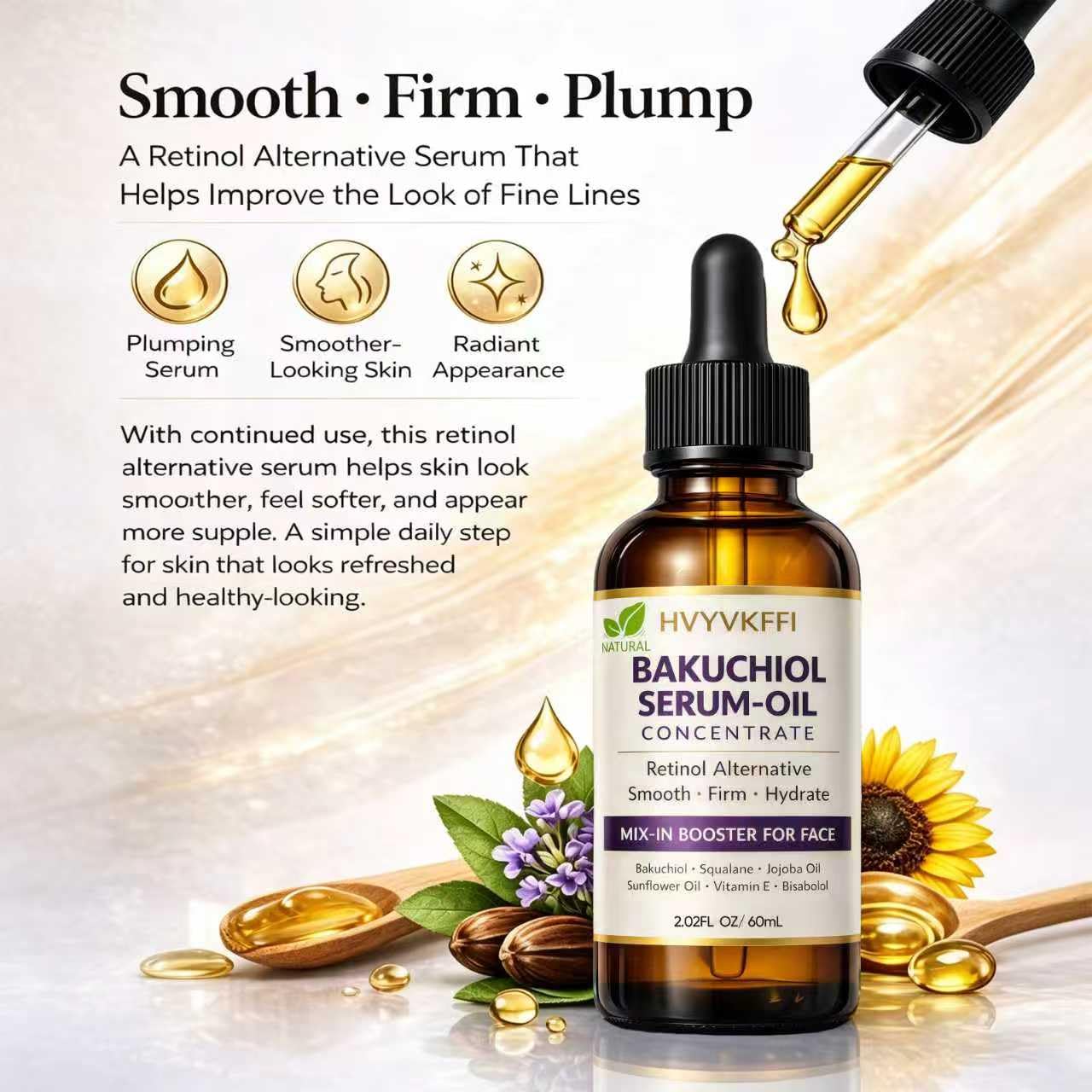 Bakuchiol Oil for Face - Natural Bakuchiol Serum Mix-In Booster, Retinol Alternative for Wrinkle Reduction, Hydrating & Firming Anti-Aging Facial Oil Beauty & Personal Care HVYVKFFI