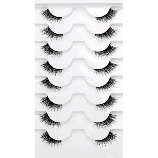 Half Lashes Strips False Eyelashes Fairy Natural Lashes Cat Eye Look Wispy Short Band 3/4 Lashes 8 Pairs Pack Fluffy Volume Small Accent Lash Fake Beauty and Personal Care Pooplunch Default Title