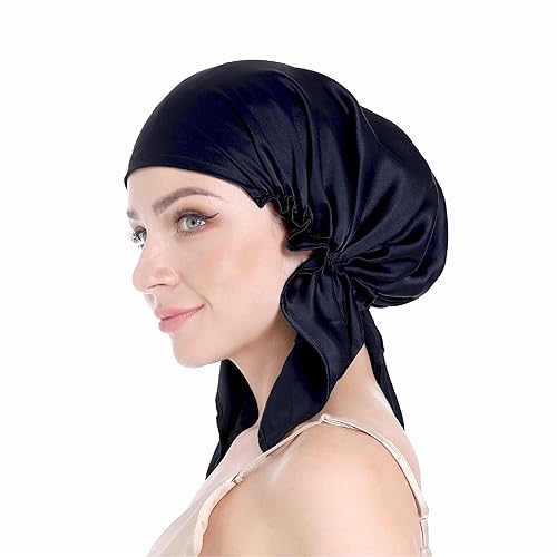 SissiLita Women's Silk Sleep Cap, Large Deep Royal Navy Hair Bonnet for Curly Hair, Moisture Wicking, Lightweight Beauty & Personal Care SissiLita