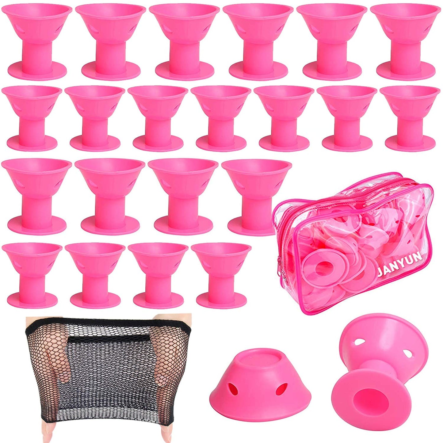 JANYUN 40 Pcs Pink Magic Hair Rollers Include 20pcs Large Silicone Curlers and 20pcs Small Silicone Curlers Beauty & Personal Care JANYUN