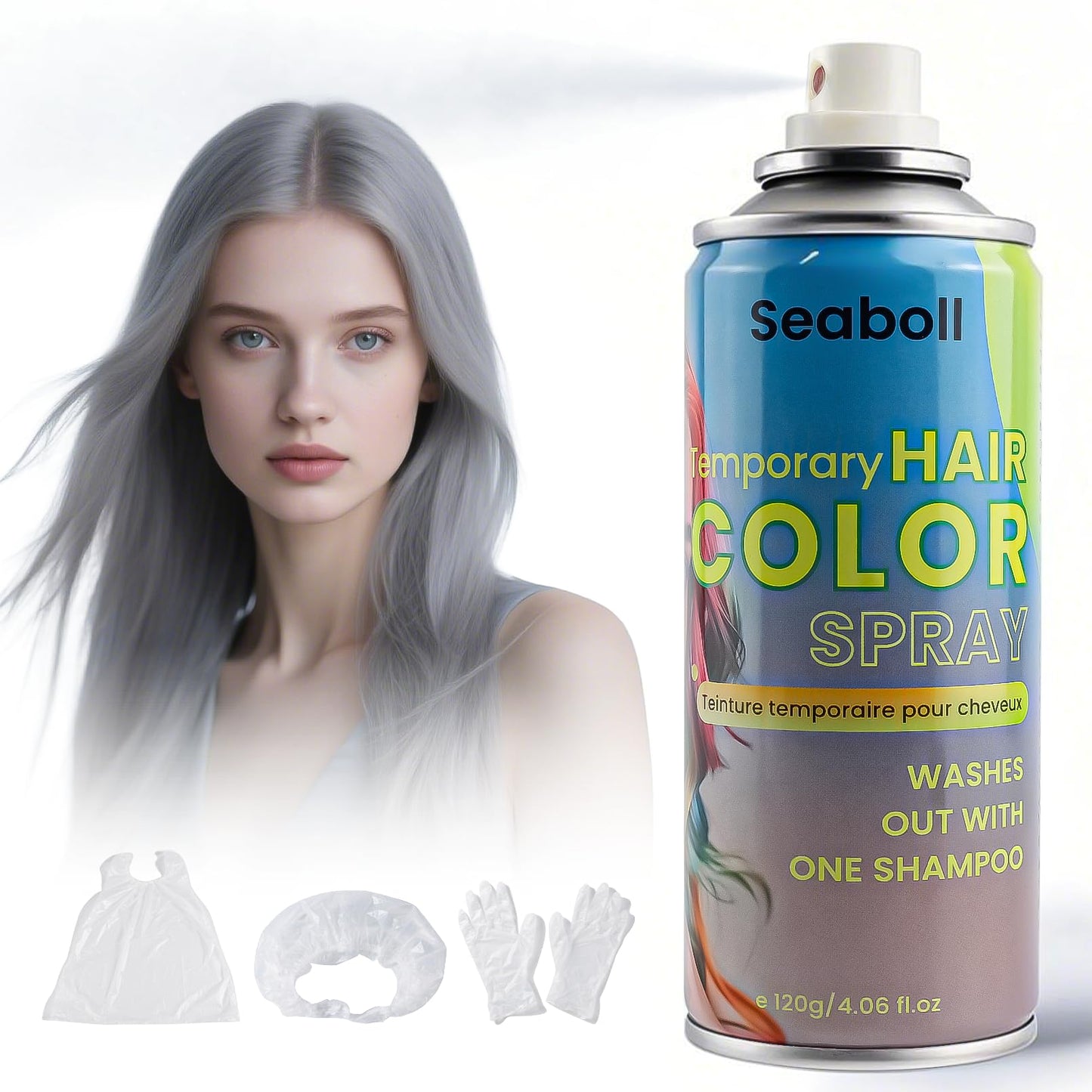 Silver Gray/Grey Hair Spray, Seaboll Temporary Hair Color Spray for Kids Women Men-4.06 oz-Safe Non Sticky Washable One Day Hair Dye Spray, for 100th Beauty & Personal Care Seaboll