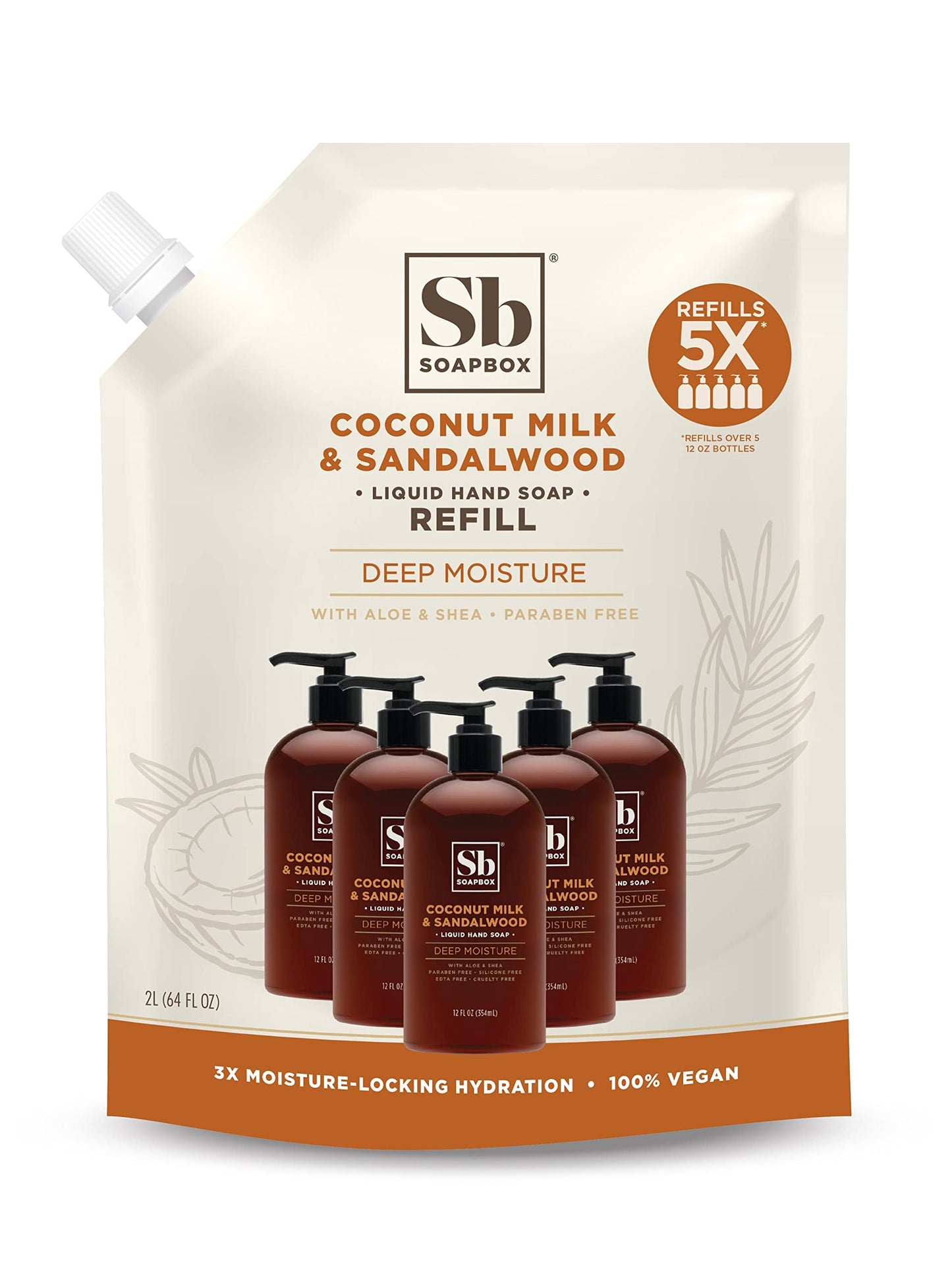 Soapbox Liquid Hand Soap Refill, Coconut Milk & Sandalwood, Vegan, Paraben Free, Moisturizing, Natural Hand Wash for Kitchen and Bathroom, 64oz Half Beauty & Personal Care Soapbox
