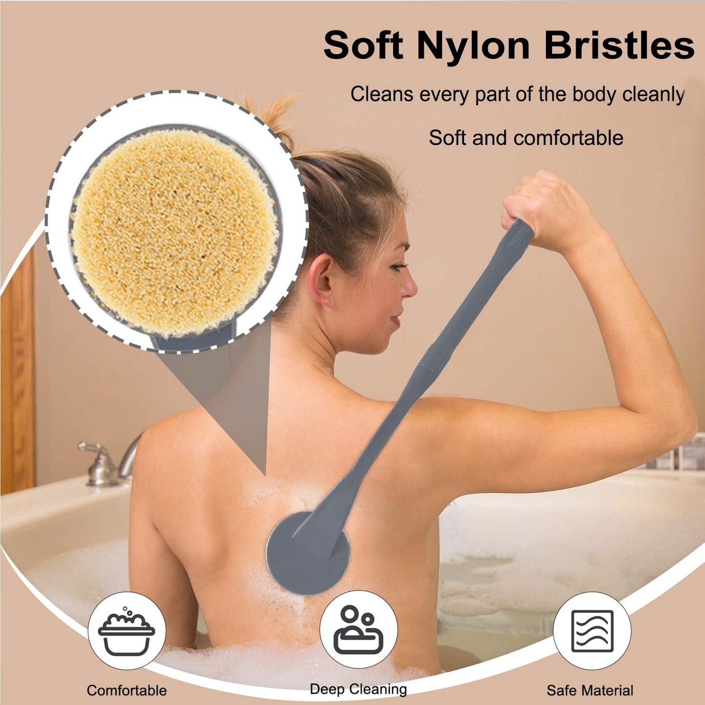 Gobiteli Back Scrubber for Shower,20.5" Long Handle Shower Brush for Body for Deep Clean,Back Brush for Shower for Men Women(Grey) Beauty and Personal Care Gobiteli