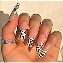 MISUD Press on Nails - Long Coffin Fake Nails with Cow Print, Acrylic French Tip Design 24 pcs Beauty & Personal Care MISUD