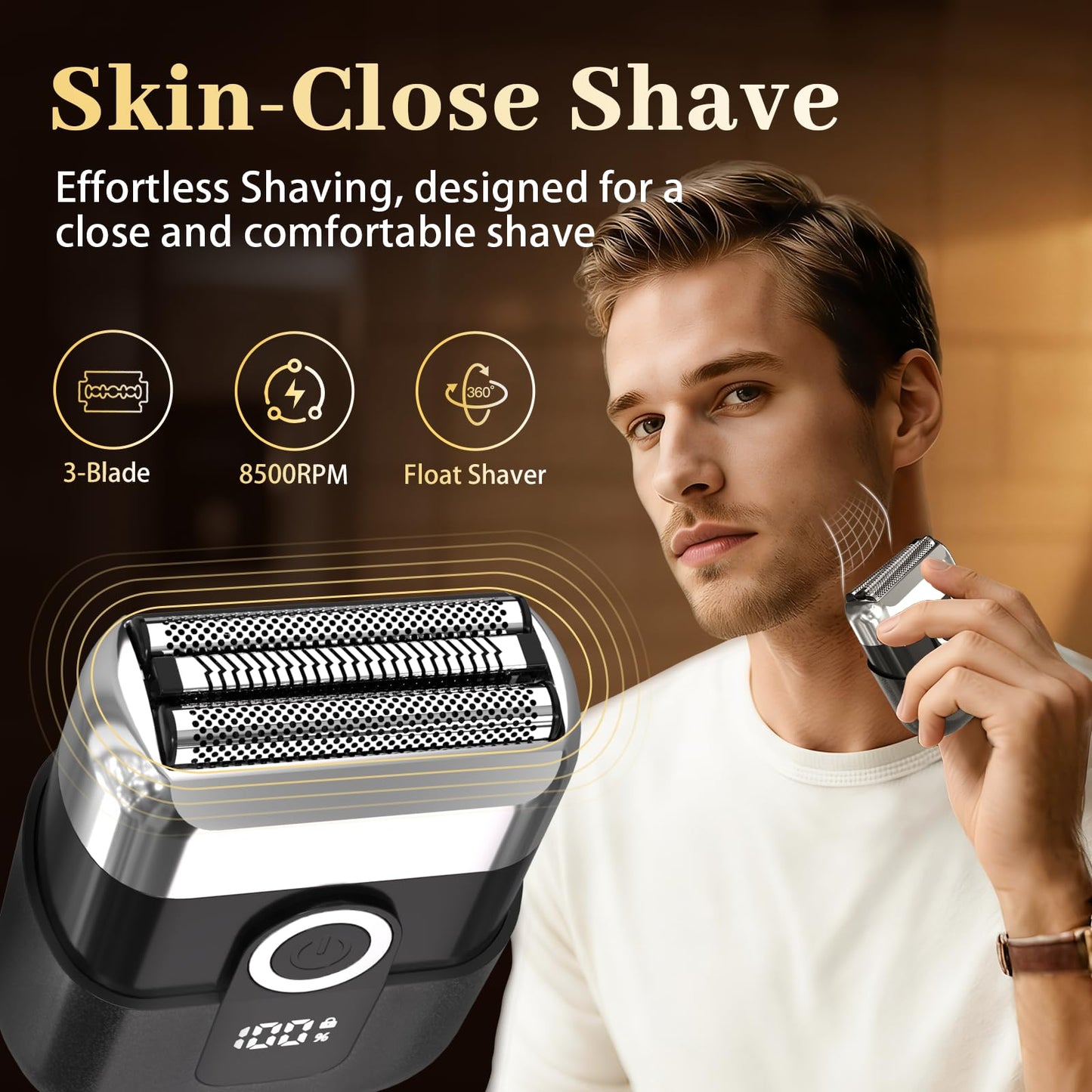 HENZILO Electric Foil Shaver for Men: Mini Electric Razor for Face/Beard - 3 Floating Blades Cordless Razor with LED Display - IPX7 Waterproof Wet Dry Beauty and Personal Care HENZILO