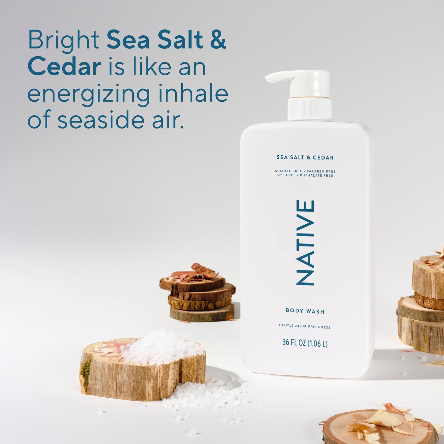 Native Body Wash for Women & Men, Sea Salt & Cedar, 36 oz Pump Bottle, Sulfate-Free & Gentle Beauty & Personal Care Native