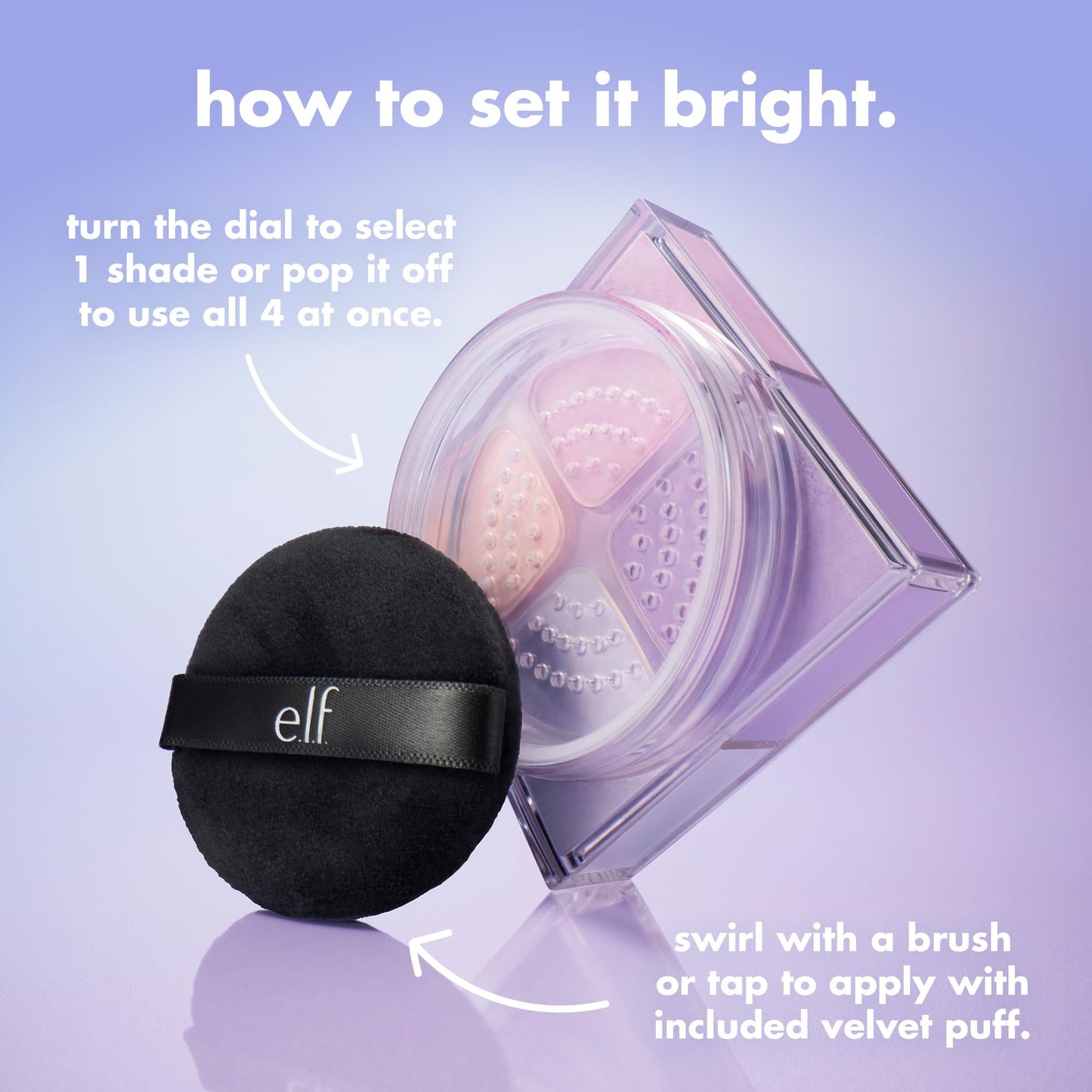e.l.f. Set it Bright Powder Quad, Brightening Loose Setting Powder, Bakes, Blurs & Sets for Soft-Matte Radiance, Velvet Puff Included, Vegan Beauty and Personal Care e.l.f.