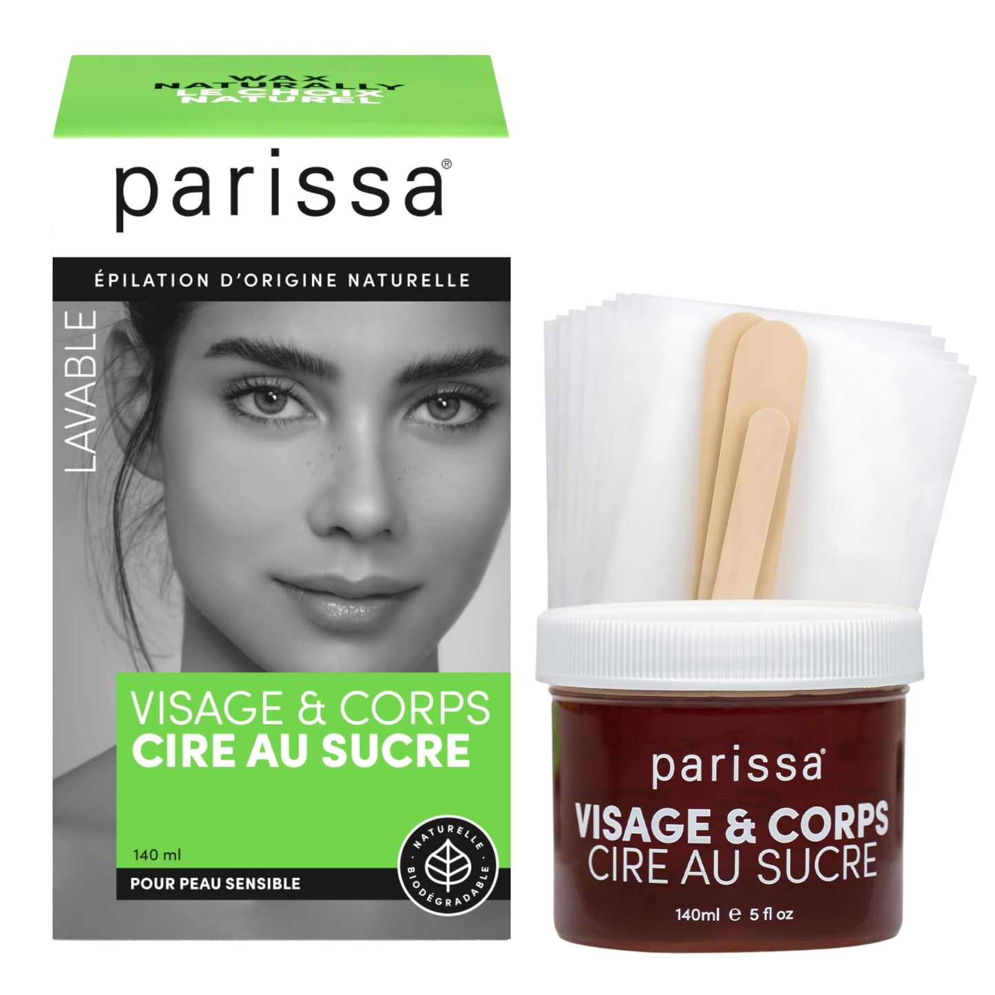 Parissa Natural Sugar Wax Kit for Face, Lip & Body - Hair Removal Wax for Fine to Medium Hair, Microwavable, Water-Washable, Reusable Strips, 140 ml Beauty and Personal Care Parissa