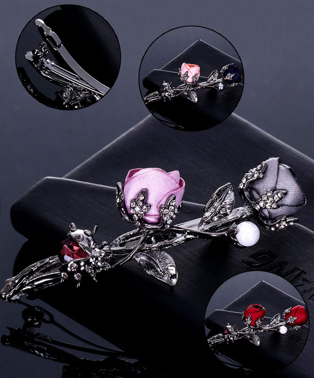 Elegant Rose Bridal Hair Clips Women Hair Accessories Brides Maids Headpiece Rose Flower Style Hair Pin Barrettes Spring Clip (Pink) Beauty & Personal Care Suoirblss