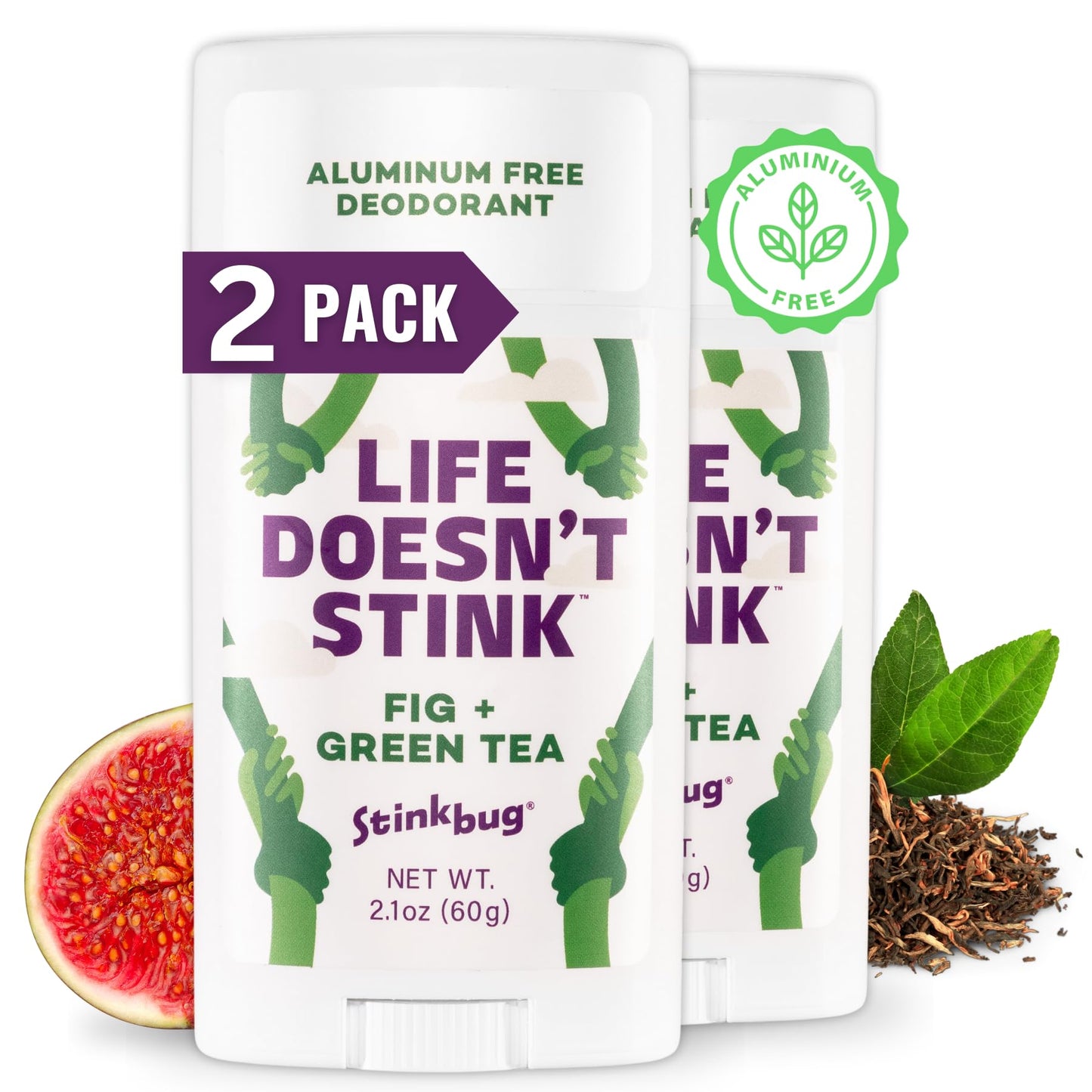 Stinkbug Naturals Organic Aluminum Free Deodorant Stick with Fig + Green Tea, Coconut Oil, Paraben Free, Sensitive Skin Deodorant, 2.1 Ounce Pack of 2 Beauty and Personal Care Stinkbug