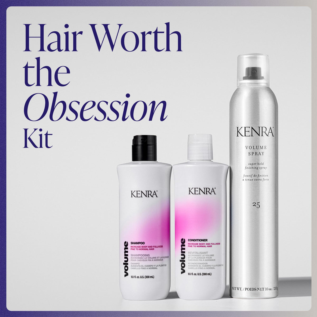 Kenra Haircare Kit | Hair Worth the Obsession Set | Volume Shampoo + Conditioner + Volume Spray 25 | Intense Body + Fullness | Super Hold Hairspray |