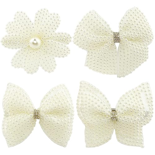 Pearls White Hair Bows for Girls, 4 Pieces Elegant Flower Rhinestone Alligator Hair Clips Beads Hairgrip for Women Teens Beauty & Personal Care BETITETO