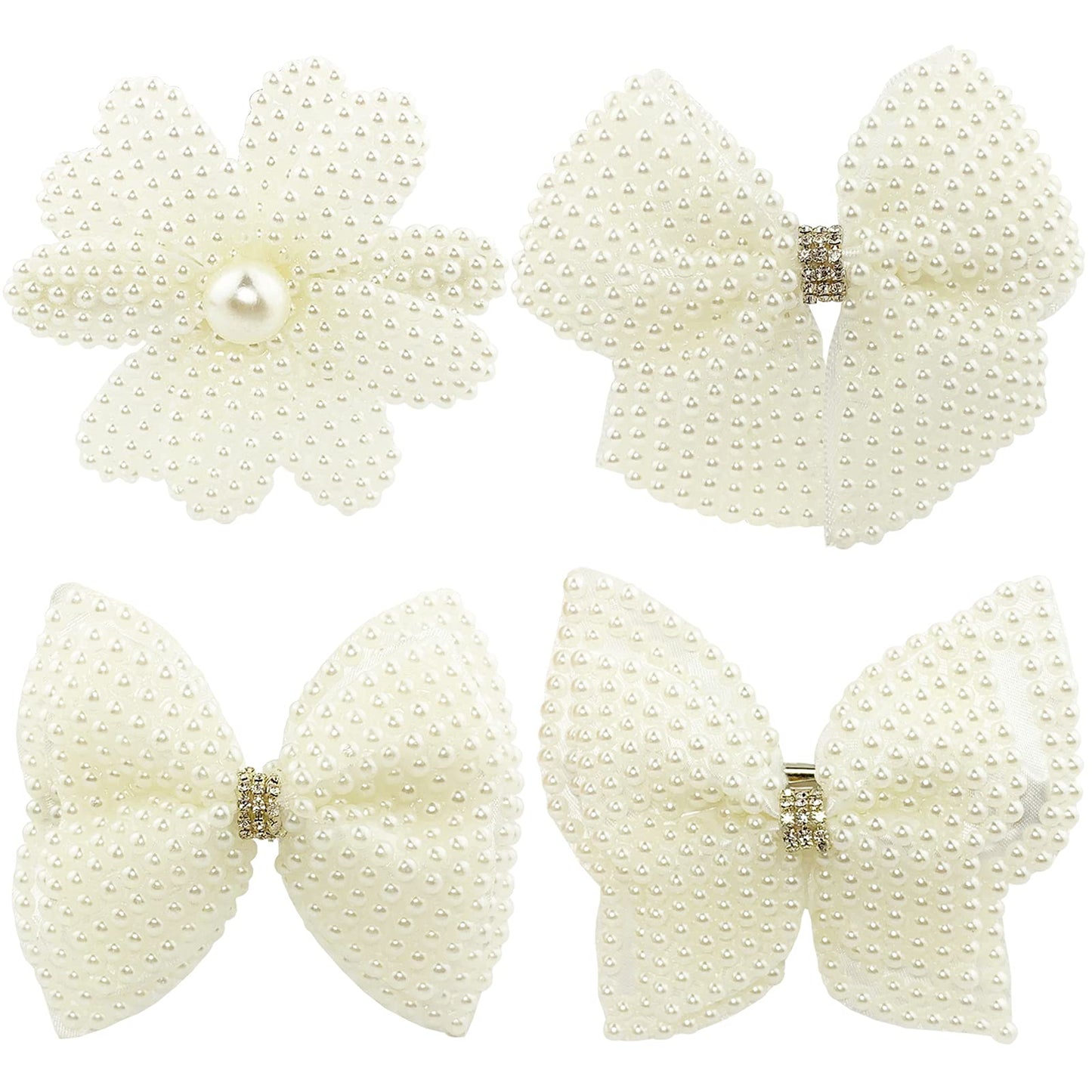 Pearls White Hair Bows for Girls, 4 Pieces Elegant Flower Rhinestone Alligator Hair Clips Beads Hairgrip for Women Teens Beauty & Personal Care BETITETO