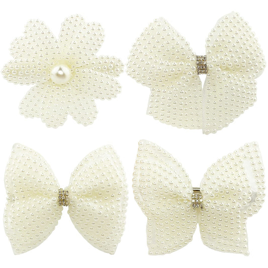 Pearls White Hair Bows for Girls, 4 Pieces Elegant Flower Rhinestone Alligator Hair Clips Beads Hairgrip for Women Teens Beauty & Personal Care BETITETO