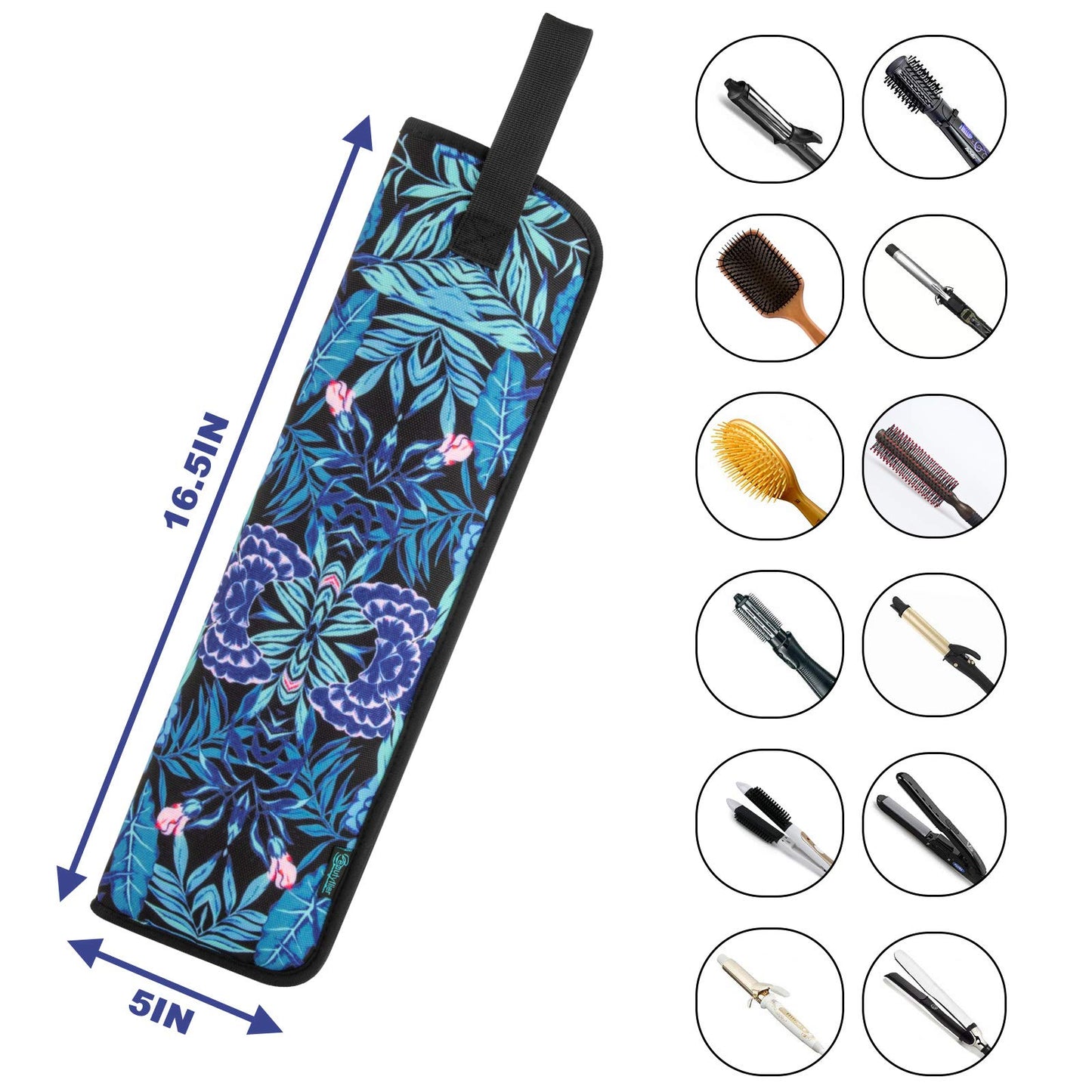 Beautyflier Universal Curling Iron Travel Case, Heat-Resistant, Canvas, Blue Flower Beauty & Personal Care Beautyflier