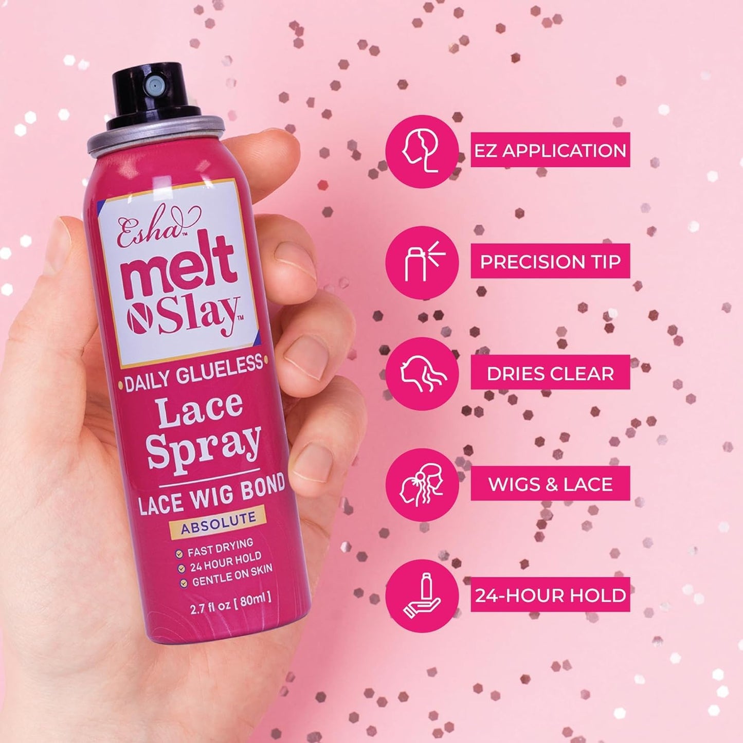 Esha Melt N Slay Glueless Lace Spray, Melting and Holding for Wigs, Lace Bond Adhesive Spray for Closure Wigs, Extensions, Strong, Natural Forming Beauty & Personal Care Esha