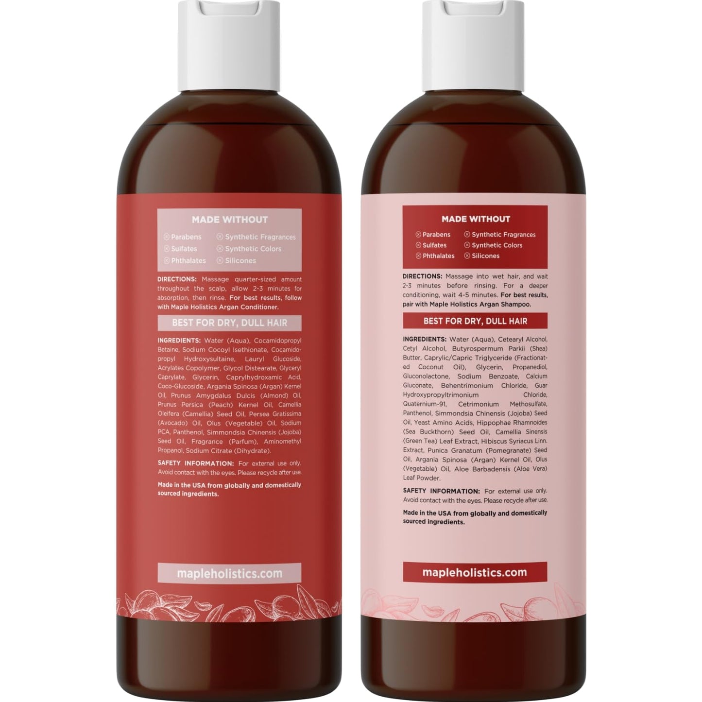 Argan Oil of Morocco Shampoo and Conditioner - Sulfate Free Shampoo and Conditioner Set for Color Treated Hair - Volumizing Shampoo and Conditioner Beauty & Personal Care Maple Holistics