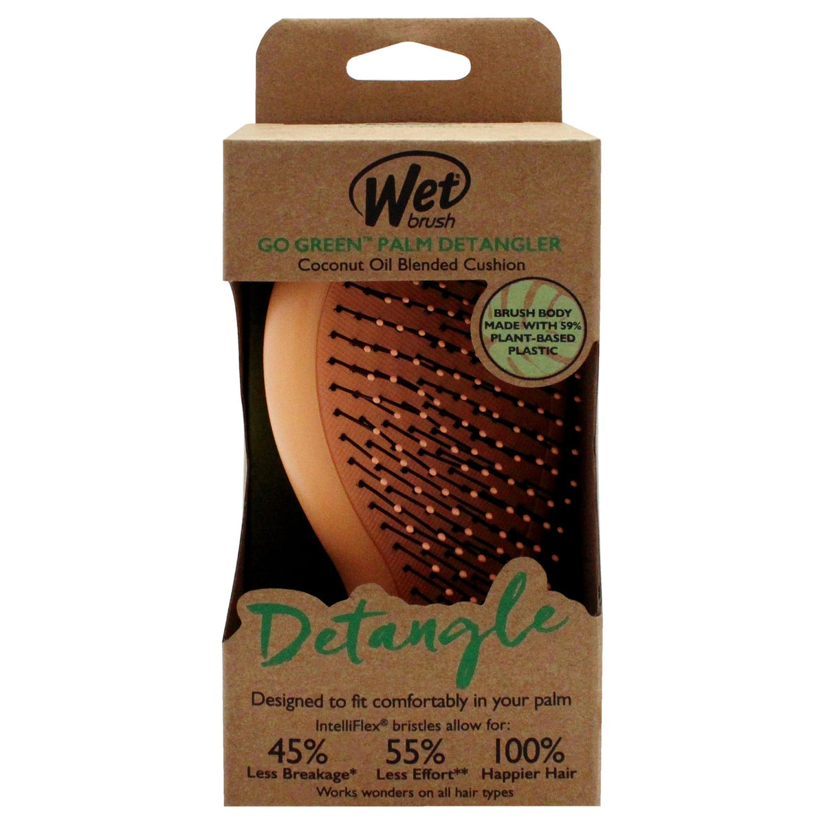 Wet Brush Go Green Palm Detangling Hair Brush Infused with Coconut Oil - Pain-Free Ultra-Soft Detangler Bristles Glide Through Tangles with Ease -
