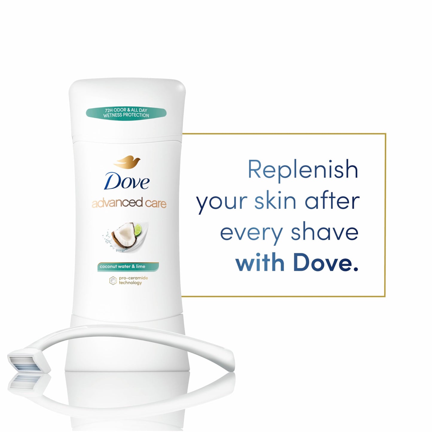 Dove Advanced Care Antiperspirant Deodorant Stick Coconut Water & Lime scent 4 Ct for helping skin barrier repair after shaving 72H odor control Beauty and Personal Care Dove
