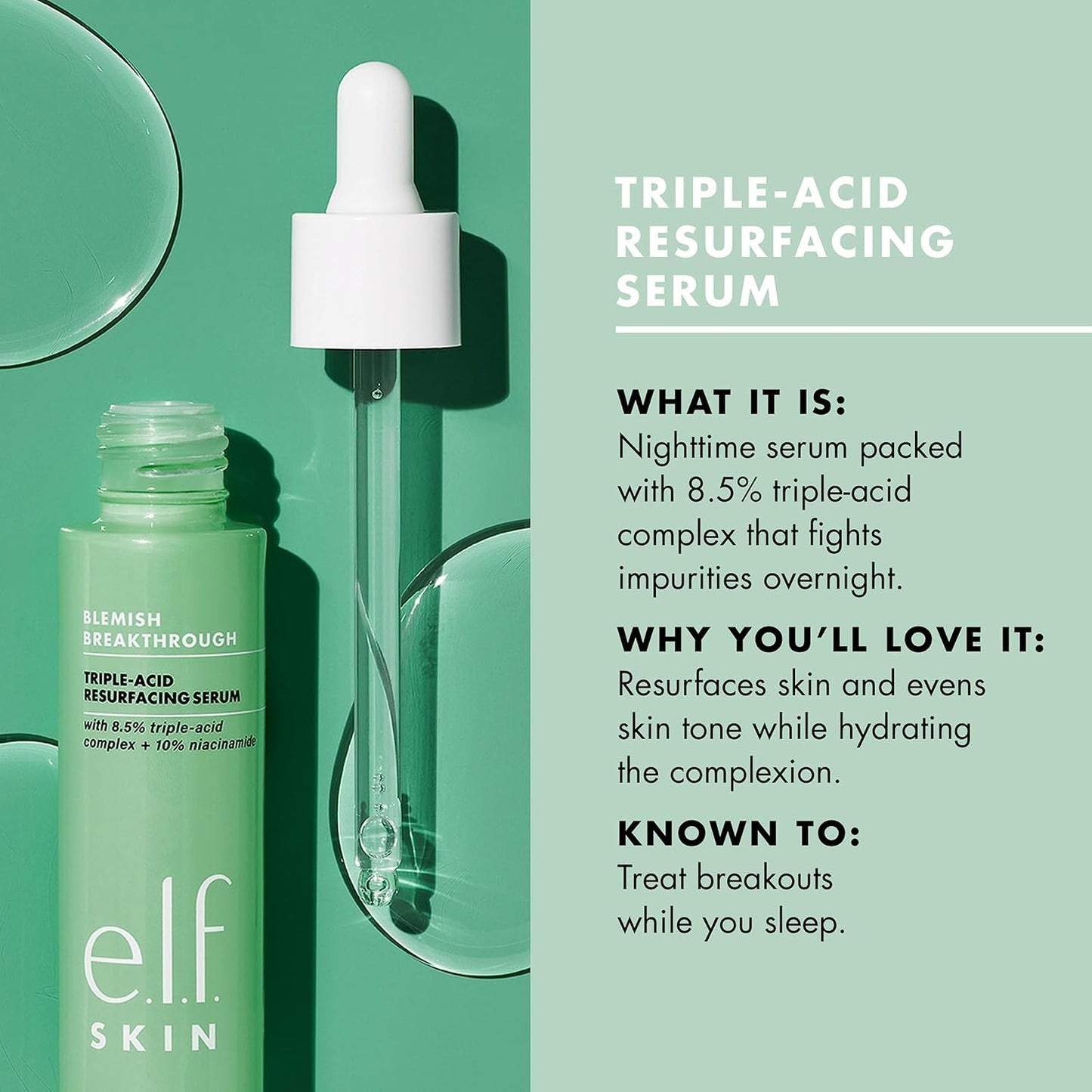 e.l.f. SKIN Blemish Breakthrough Triple-Acid Resurfacing Serum, Hydrating Night Serum For Fighting Blemishes, Helps Improve Skin Tone & Texture Beauty & Personal Care e.l.f.