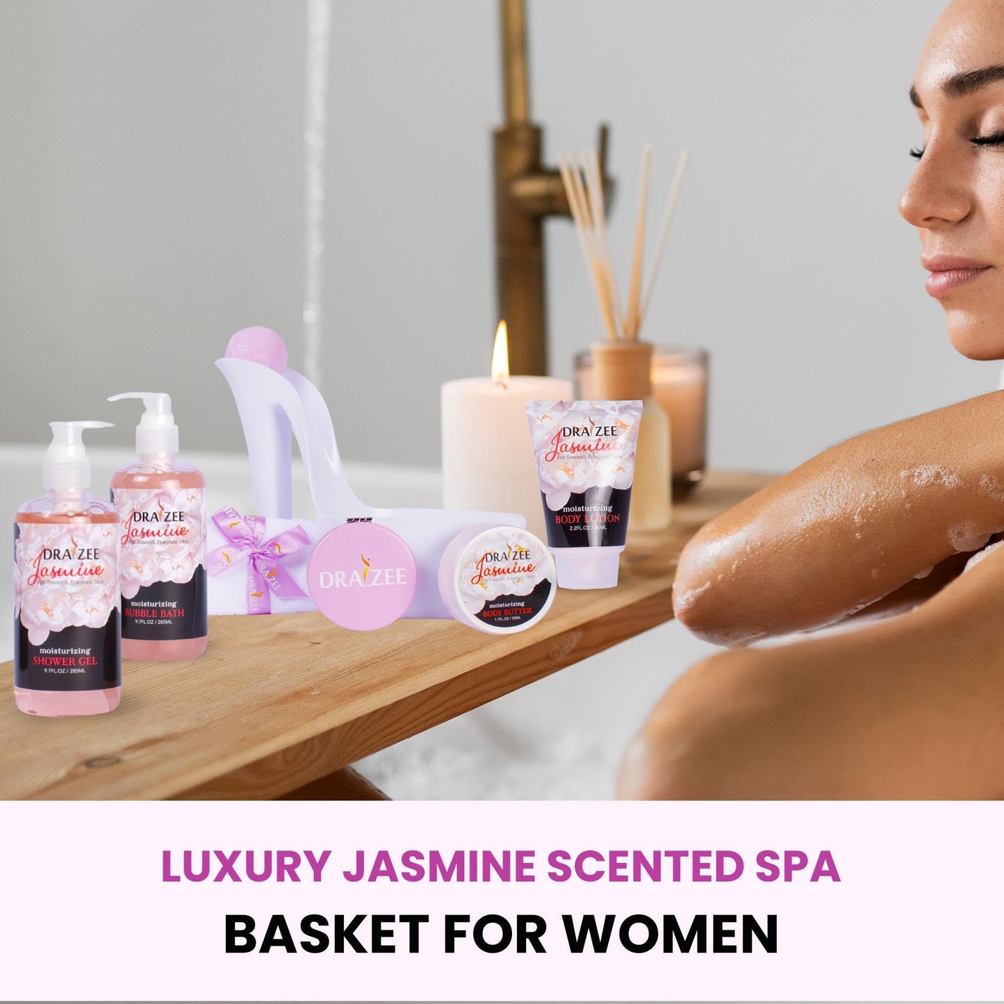 Draizee Heel Shoe Spa Gift Basket for Women, 8 Pc Jasmine Scented Beauty and Personal Care Draizee