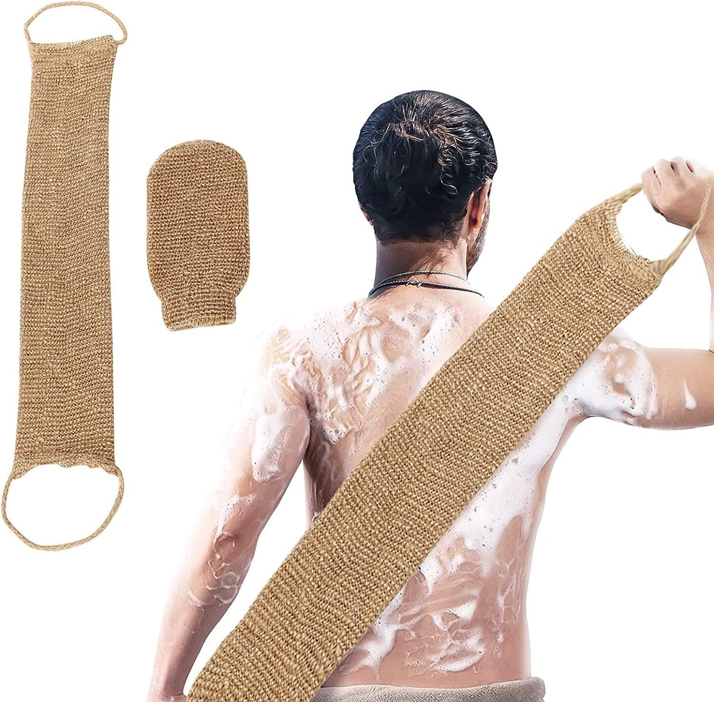 2 Pièces Sangle Lave Dos, Gants Exfoliants Gants de Crin en Chanvre Naturel Eponge Exfoliante Dos, Élimine Les Peaux Mortes Efficacement pour Bains du Beauty and Personal Care MSLing