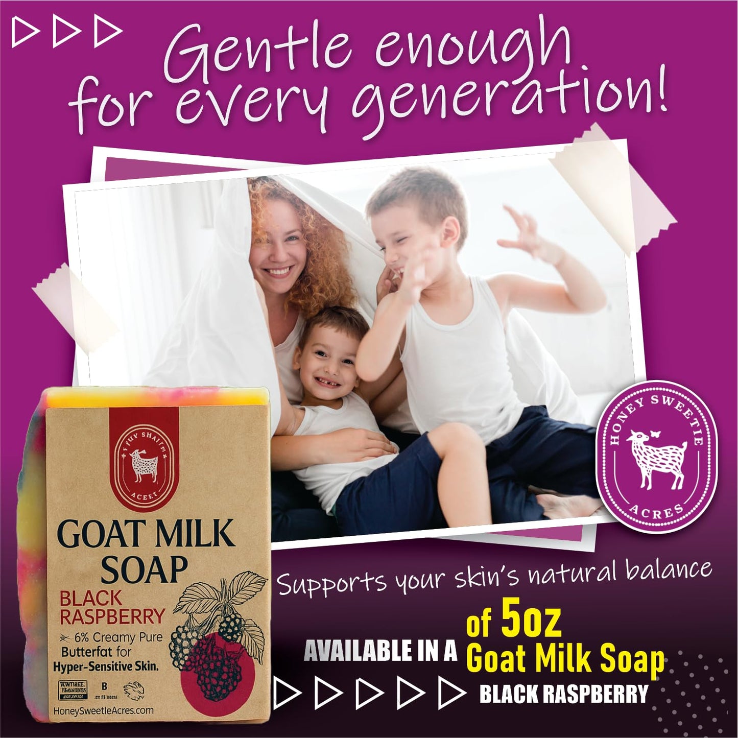 Honey Sweetie Acres Black Raspberry Goat Milk Soap - Handmade 5 oz Bar, Made with Natural Ingredients, Moisturizing & Gentle, Made in the USA (Black Beauty & Personal Care Honey Sweetie Acres