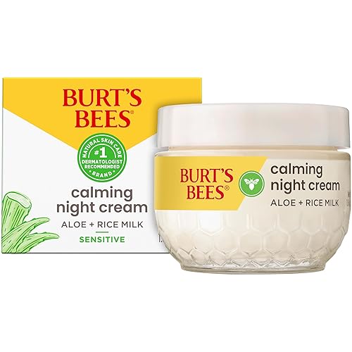 Burt's Bees Calming Night Cream With Aloe and Rice Milk, Face Moisturizer For Sensitive Skin Infuses Skin With Moisture While You Sleep, 98.8 Percent Beauty & Personal Care Burt's Bees