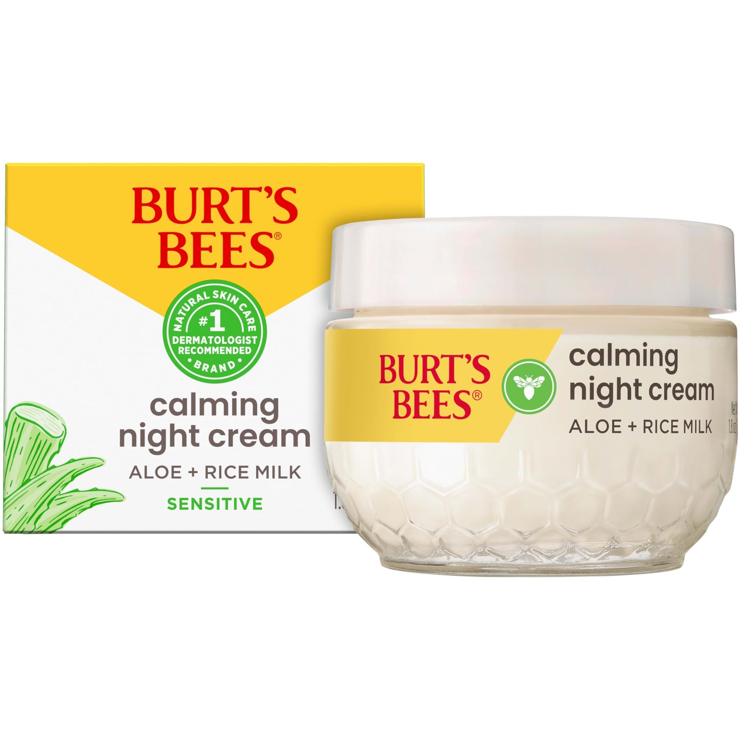 Burt's Bees Calming Night Cream With Aloe and Rice Milk, Face Moisturizer For Sensitive Skin Infuses Skin With Moisture While You Sleep, 98.8 Percent Beauty & Personal Care Burt's Bees
